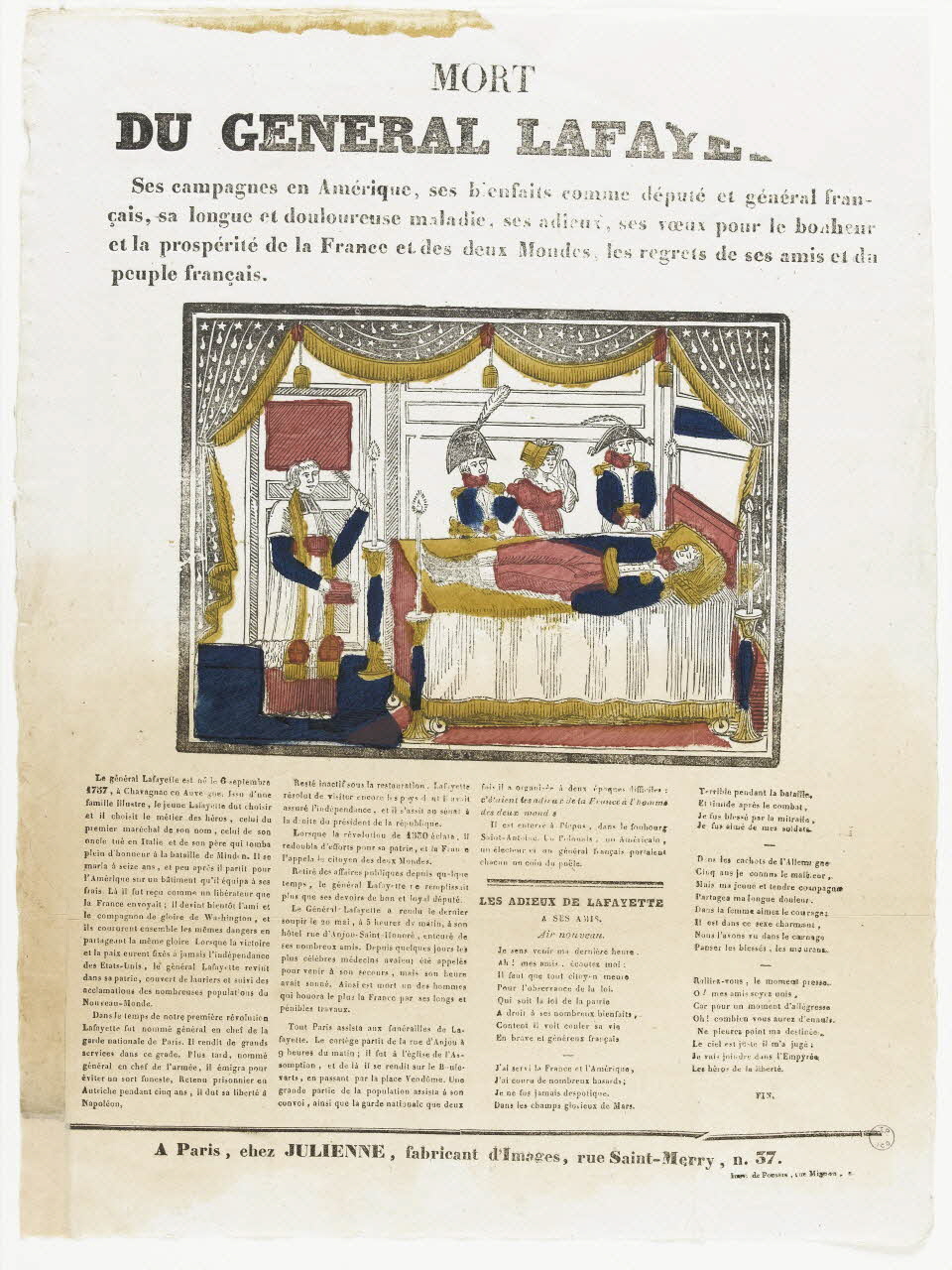 Poussin ; Julienne imagerie ancienne MORT  DU GENERAL LAFAY[ETTE] Paris 1834-1835 1995.14.38 Photo RMN-Grand Palais (Mucem)