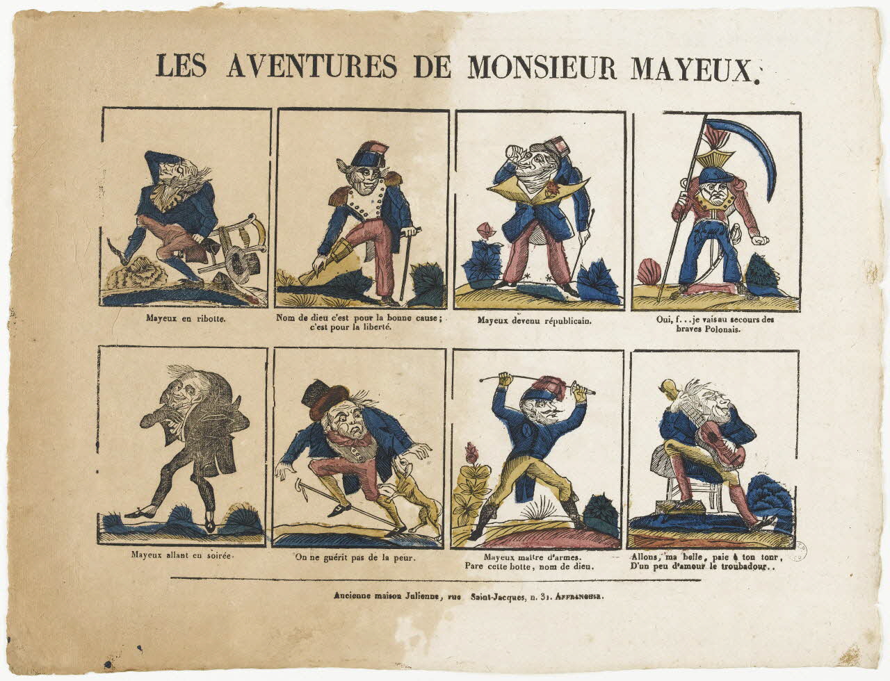 Ancienne Maison Julienne imagerie ancienne LES AVENTURES DE MONSIEUR MAYEUX. Paris 1835 1995.14.83 Photo RMN-Grand Palais (Mucem)