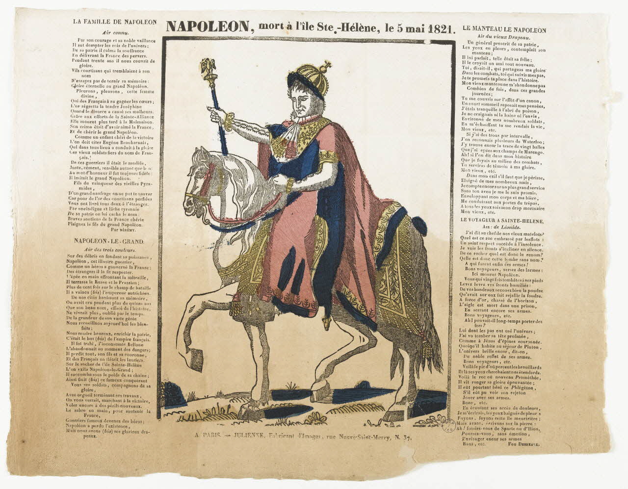 Julienne imagerie ancienne NAPOLEON, mort à l'île Ste.-Hélène, le 5 mai 1821. Paris 1830-1835 1995.14.88 Photo RMN-Grand Palais (Mucem)