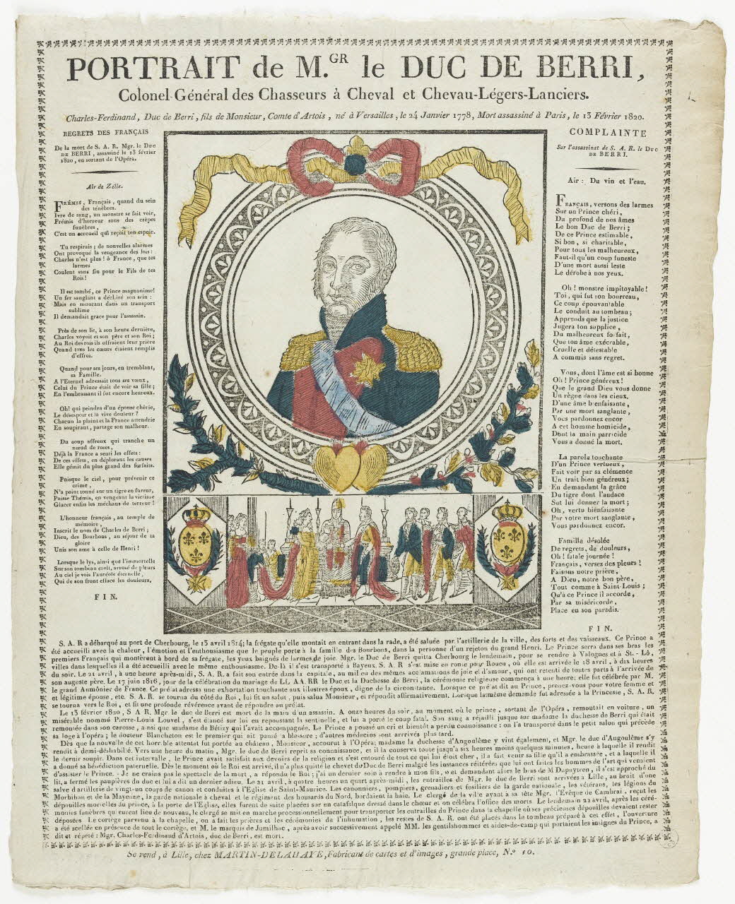 Henri Alexandre Joseph Martin-Delahaye imagerie ancienne PORTRAIT DE M.GR le DUC DE BERRI,  Colonel Général des Chasseurs à Cheval et Chevau-Légers-Lanciers. Lille 1820-1829 1995.5.7 Photo RMN-Grand Palais (Mucem)