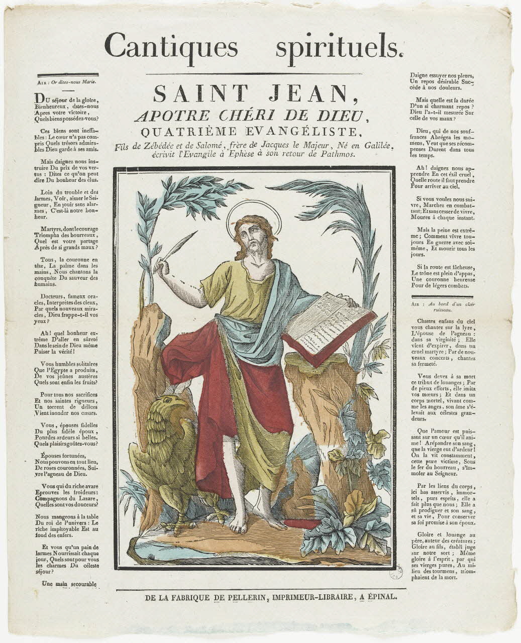 Pellerin imagerie ancienne Cantiques spirituels.  SAINT JEAN,  APOTRE CHERI DE DIEU,  QUATRIEME EVANGELISTE, Lorraine, France 1837 1979.82.39 Photo RMN-Grand Palais (Mucem)