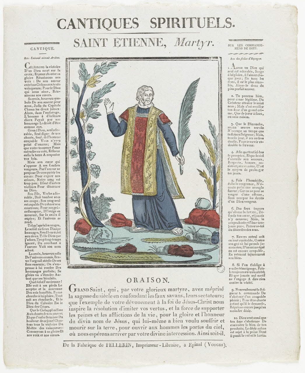 Pellerin imagerie ancienne CANTIQUES SPIRITUELS.  SAINT ETIENNE, Martyr. Lorraine, France 1837 1979.82.78 Photo RMN-Grand Palais (Mucem)