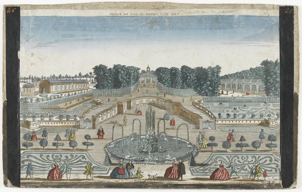 imagerie ancienne VUE D'UN JARDIN AU DUC DE PARME Paris 1730 1981.21.37 Photo RMN-Grand Palais (Mucem)