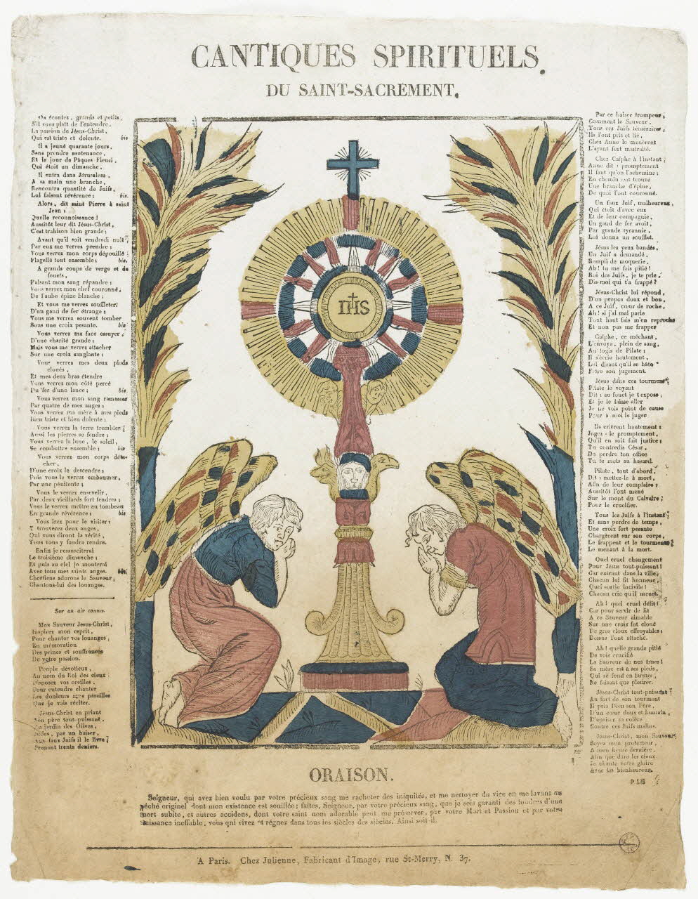 Julienne imagerie ancienne CANTIQUES SPIRITUELS.  DU SAINT SACREMENT. Paris 1830-1835 1995.14.21 Photo RMN-Grand Palais (Mucem)