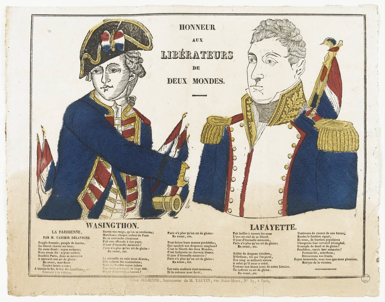 Julienne imagerie ancienne HONNEUR  AUX  LIBERATEURS  DE  DEUX MONDES. Paris 1830-1835 1995.14.37 Photo RMN-Grand Palais (Mucem)