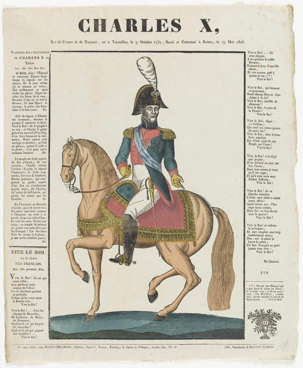 Henri Alexandre Joseph Martin-Delahaye imagerie ancienne CHARLES X,  Roi de France et de Navarre, né à Versailles, le 9 Octobre 1757, Sacré et Couronné à Reims, le 29 Mai 1825. Lille 1828-1830 1995.5.3 Photo RMN-Grand Palais (Mucem)