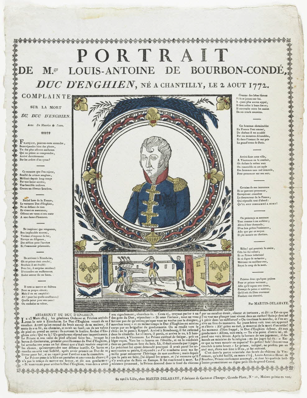 Henri Alexandre Joseph Martin-Delahaye imagerie ancienne PORTRAIT  DE M.gr LOUIS-ANTOINE DE BOURBON-CONDE  DUC D'ENGHIEN, NE A CHANTILLY, LE 2 AOUT 1772. Lille 1819-1829 1995.5.5 Photo RMN-Grand Palais (Mucem)