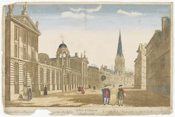 imagerie ancienne VUE D'OPTIQUE  Représentant  Le College de l'Université et celui de la Reine à Oxford 2002.11.7 Photo RMN-Grand Palais (Mucem)