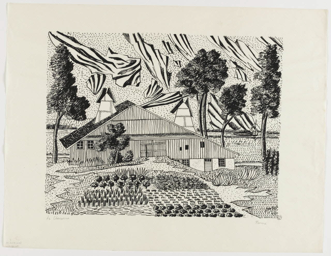 René Perrot dessin La Chevanne Ferme Franche-Comté, France 1943 1943.6.14 Photo RMN - Grand Palais (MuCEM) - Jean-Gilles Berizzi