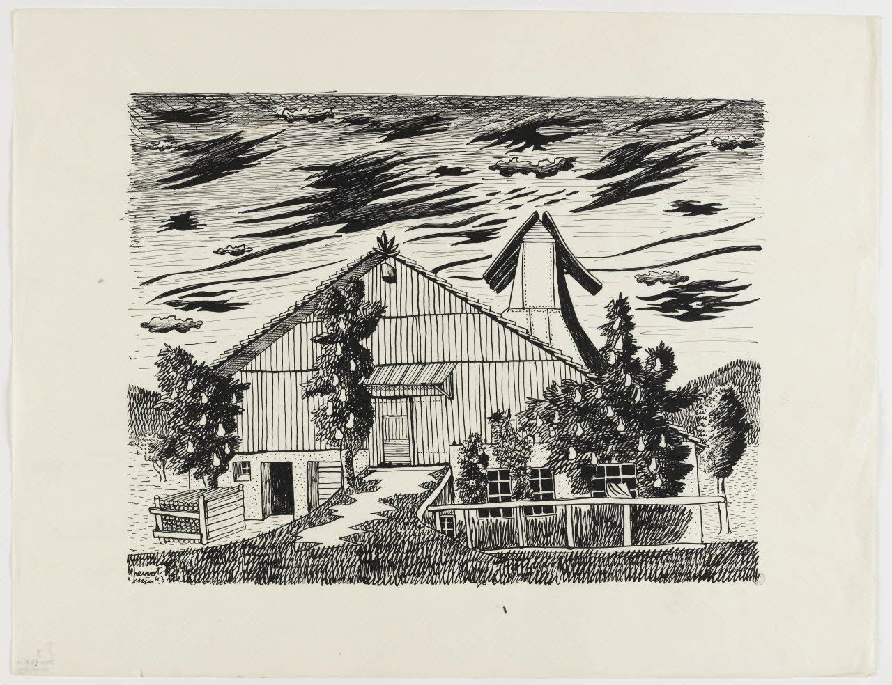 René Perrot dessin Chalet Franche-Comté, France 1943 1943.6.19 Photo RMN - Grand Palais (MuCEM) - Jean-Gilles Berizzi
