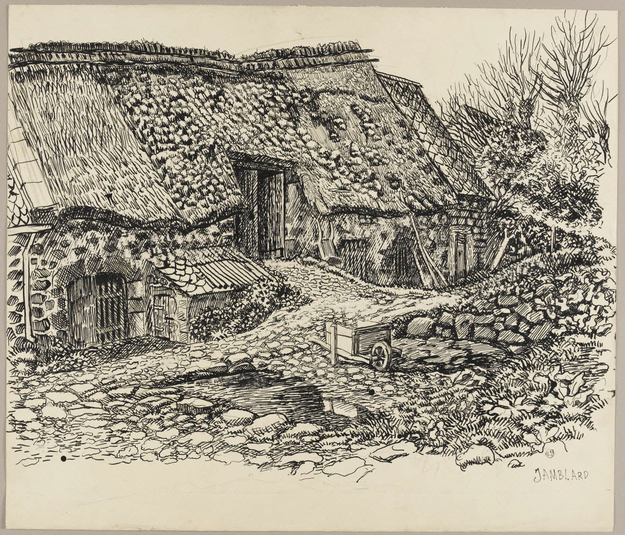 Jean Amblard dessin Chez Diaz Bas (extérieur de la maison) (Rochefort-Montagne) 1944 1944.3.14 Photo RMN - Grand Palais (MuCEM) - Jean-Gilles Berizzi