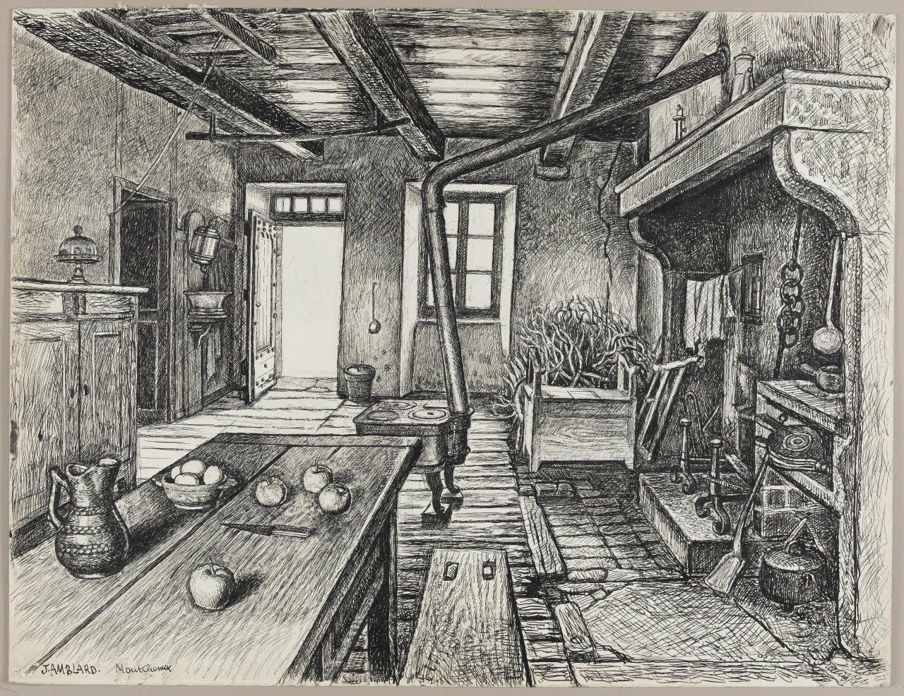 Jean Amblard dessin Salle commune de la maison de Jean Amblard et de sa mère à Montcheneix (Puy-de-Dôme) 1944 1944.3.19 Photo RMN - Grand Palais (MuCEM) - Jean-Gilles Berizzi