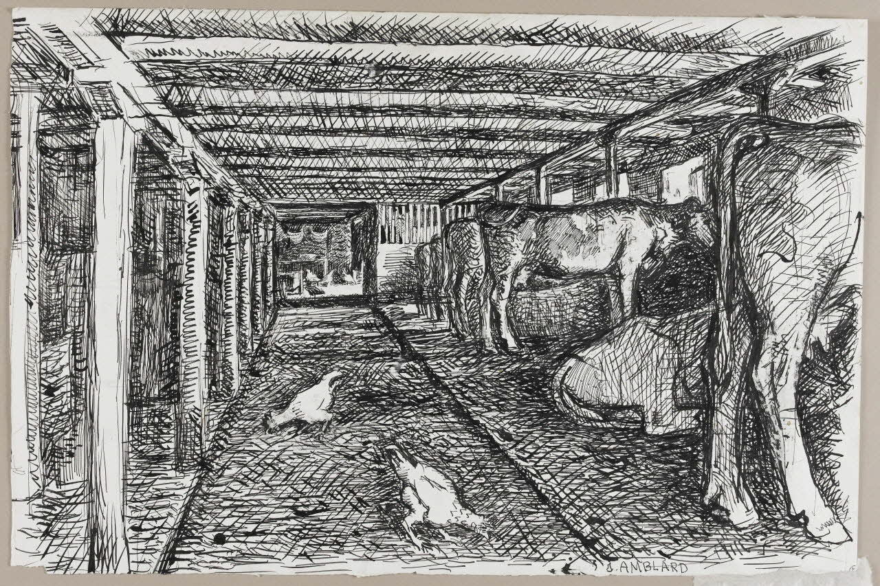 Jean Amblard dessin Etable à Rochefort-Montagne 1944 1944.3.24 Photo RMN-Grand Palais (Mucem)
