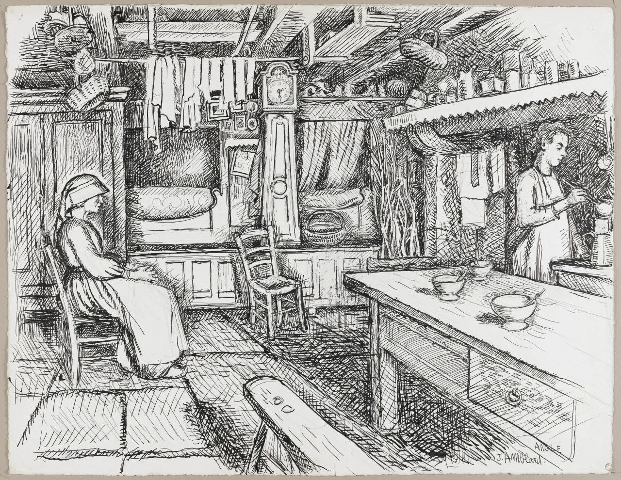 Jean Amblard dessin Lit clos dans la salle commune à Leffrais 1944 1944.3.25 Photo RMN-Grand Palais (Mucem)