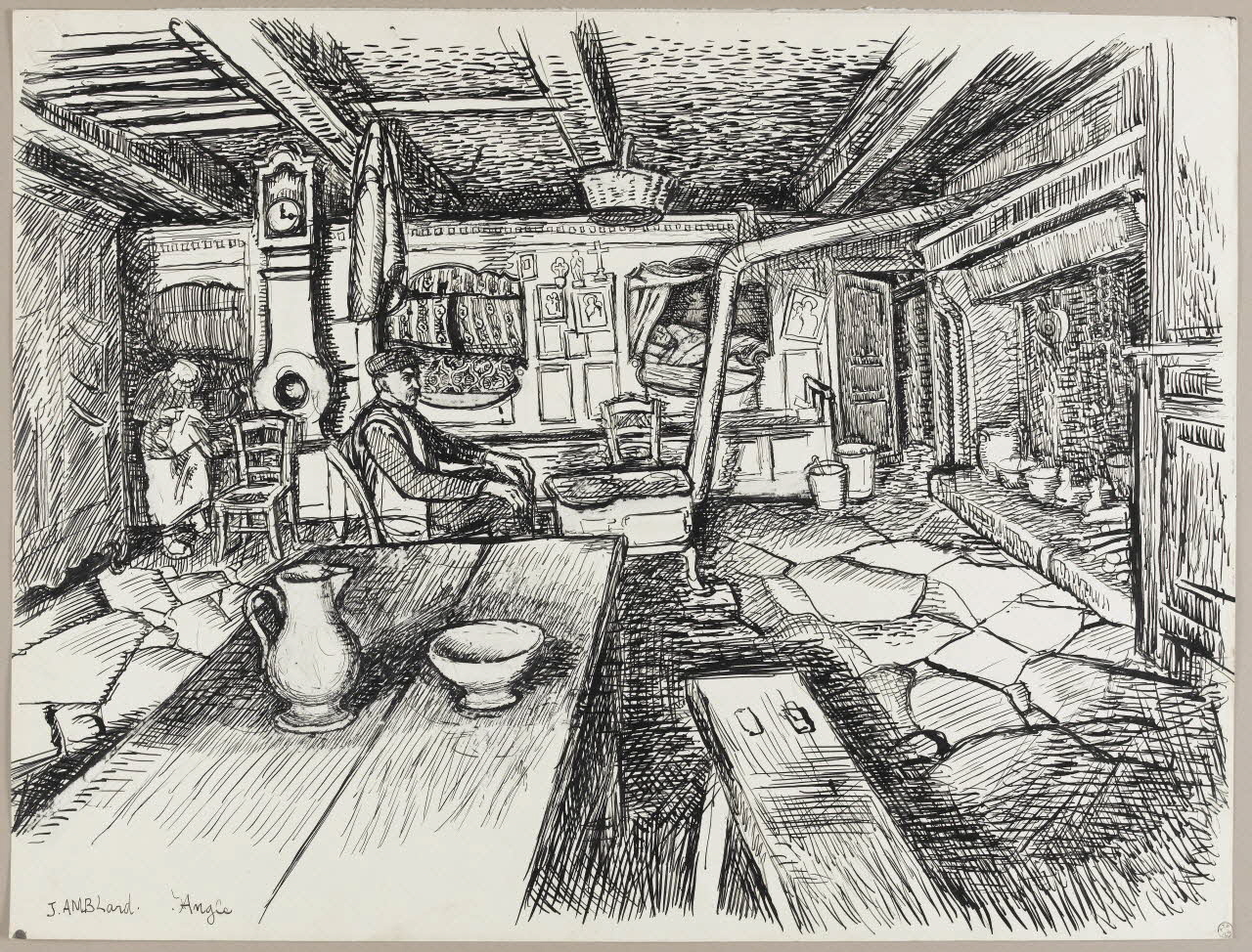 Jean Amblard dessin Salle commune avec lit clos à Angle 1944 1944.3.26 Photo RMN-Grand Palais (Mucem)