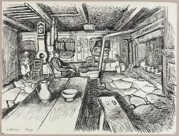 Jean Amblard dessin Salle commune avec lit clos à Angle 1944 1944.3.26 Photo RMN-Grand Palais (Mucem)