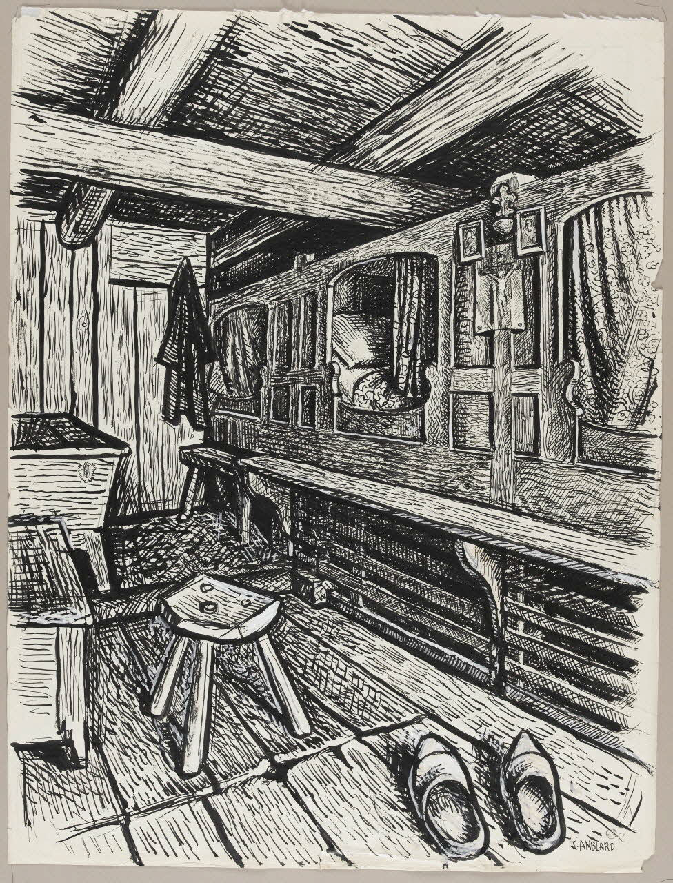 Jean Amblard dessin Lits clos à Rochefort-Montagne 1944 1944.3.29 Photo RMN - Grand Palais (MuCEM) - Jean-Gilles Berizzi