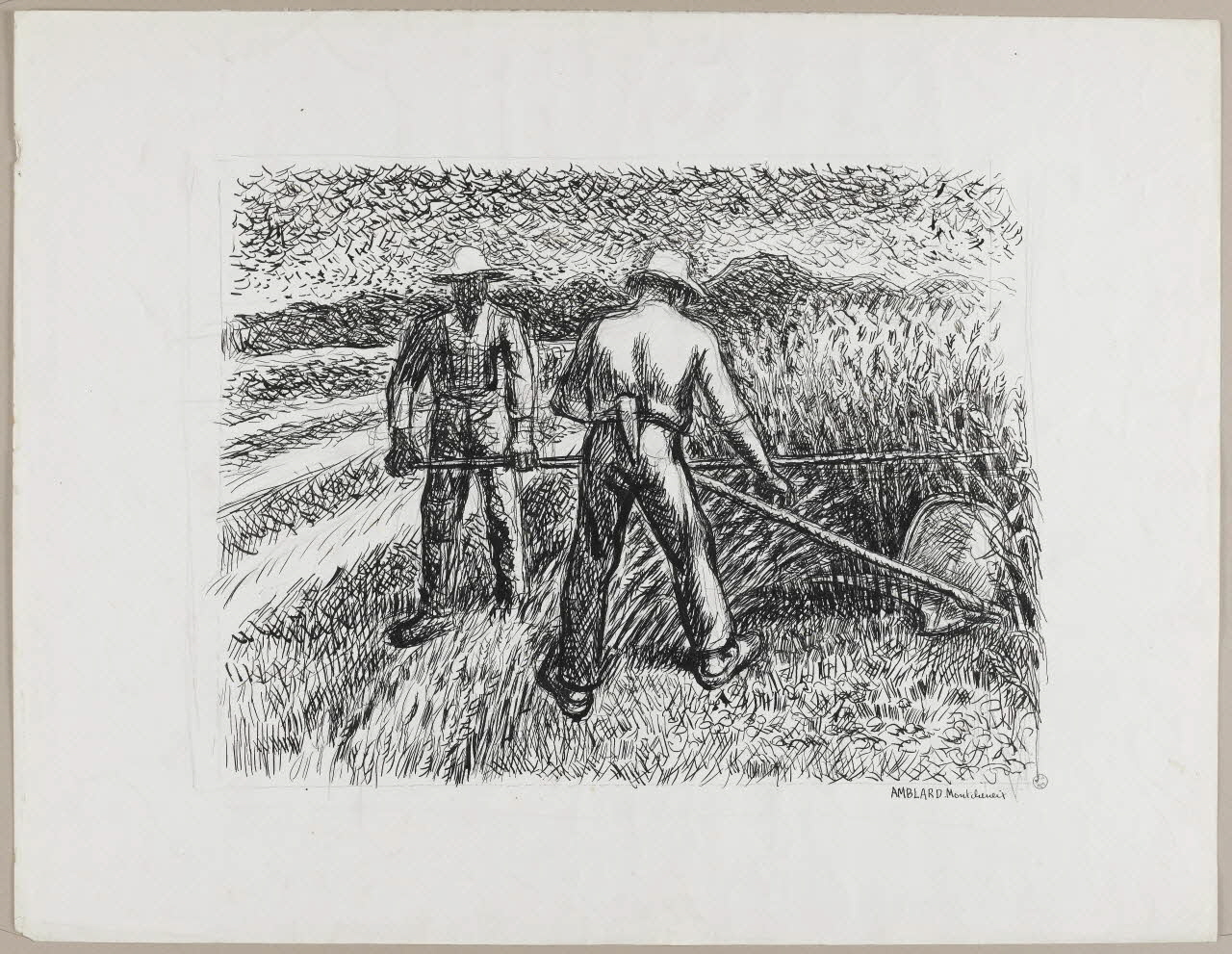 Jean Amblard dessin La moisson à Montcheneix 1944 1944.3.30 Photo RMN - Grand Palais (MuCEM) - Jean-Gilles Berizzi