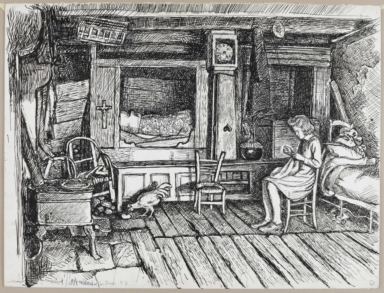 Jean Amblard dessin Lit clos à Le Frais 1944 1944.3.39 Photo RMN - Grand Palais (MuCEM) - Jean-Gilles Berizzi