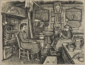 Jean Amblard dessin Réunion dans une salle commune à Champ-Laurent (Puy-de-Dôme) Auvergne, France 1944 1944.3.5 Photo RMN - Grand Palais (MuCEM) - Jean-Gilles Berizzi