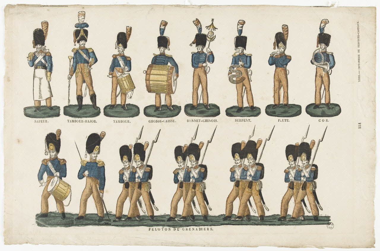Jean-Baptiste Castiaux ; Simon-François Blocquel imagerie ancienne Planche de militaires Lille 1809-1837 1965.75.618 Photo RMN-Grand Palais (Mucem)