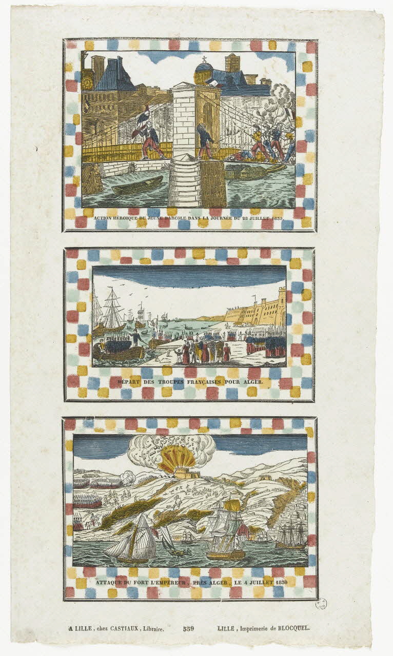 Antoine Thiébault ; Jean-Baptiste Castiaux ; Simon-François Blocquel imagerie ancienne Planche de scènes historiques Lille 1829-1837 1965.75.622 Photo RMN-Grand Palais (Mucem)