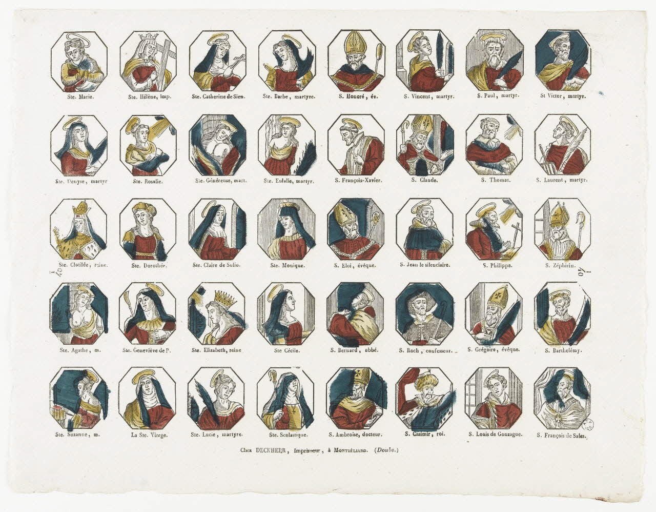 Théophile- Frédéric Deckherr imagerie ancienne Planche représentant des Saints Montbéliard 1830-1837 1965.75.704 Photo RMN-Grand Palais (Mucem)