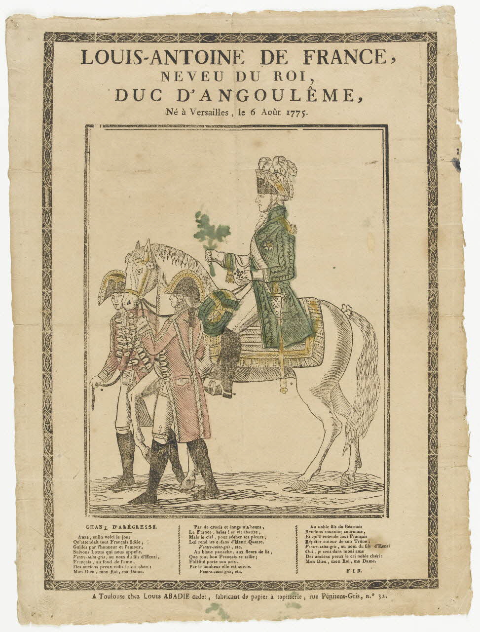 Louis Abadie imagerie ancienne LOUIS-ANTOINE DE FRANCE,  NEVEU DU ROI,  DUC D'ANGOULEME Toulouse 1815-1824 1969.4.11 Photo RMN-Grand Palais (Mucem)