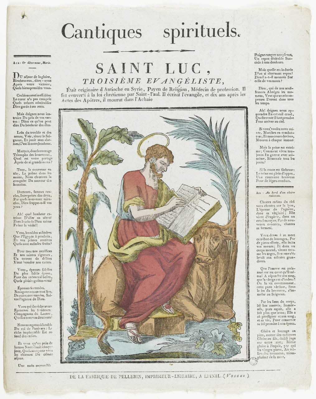 Pellerin imagerie ancienne Cantiques spirituels.  SAINT LUC,  TROISIEME EVANGELISTE, Lorraine, France 1837 1979.82.40 Photo RMN-Grand Palais (Mucem)