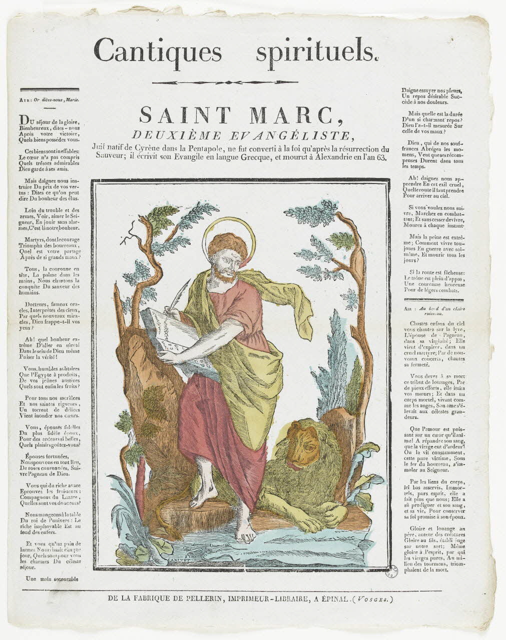 François-Marc Canivet ; Pellerin imagerie ancienne Cantiques spirituels.  SAINT MARC,  DEUXIEME EVANGELISTE, Lorraine, France 1837 1979.82.41 Photo RMN-Grand Palais (Mucem)