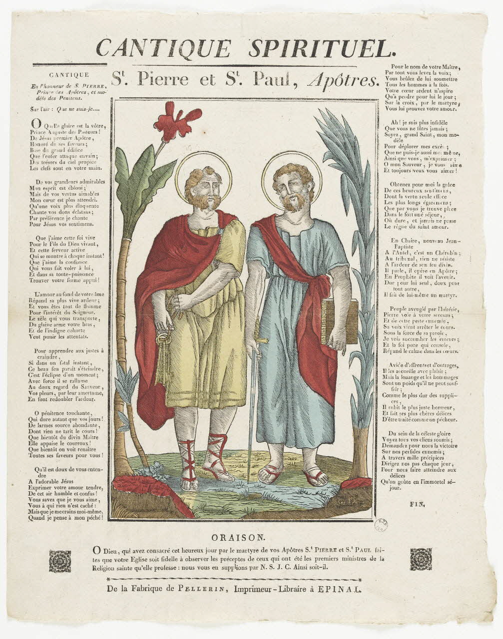 Pellerin imagerie ancienne CANTIQUE SPIRITUEL.  ST. Pierre et St. Paul, Apôtres. Lorraine, France 1837 1979.82.50 Photo RMN-Grand Palais (Mucem)
