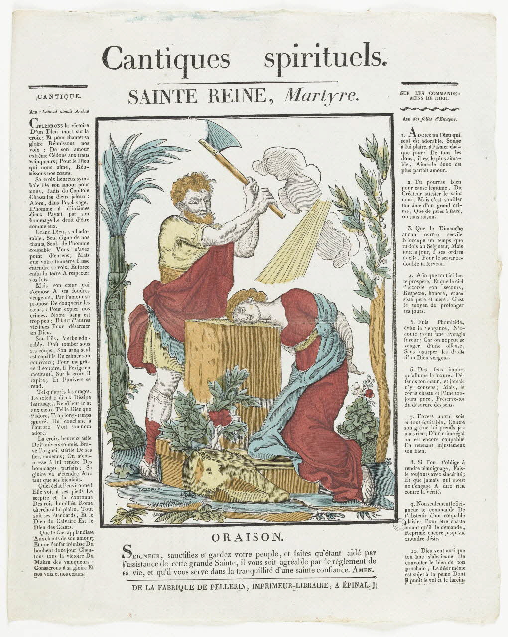 François Georgin ; Pellerin imagerie ancienne Cantiques spirituels.  SAINTE REINE, Martyre. Lorraine, France 1837 1979.82.51 Photo RMN-Grand Palais (Mucem)