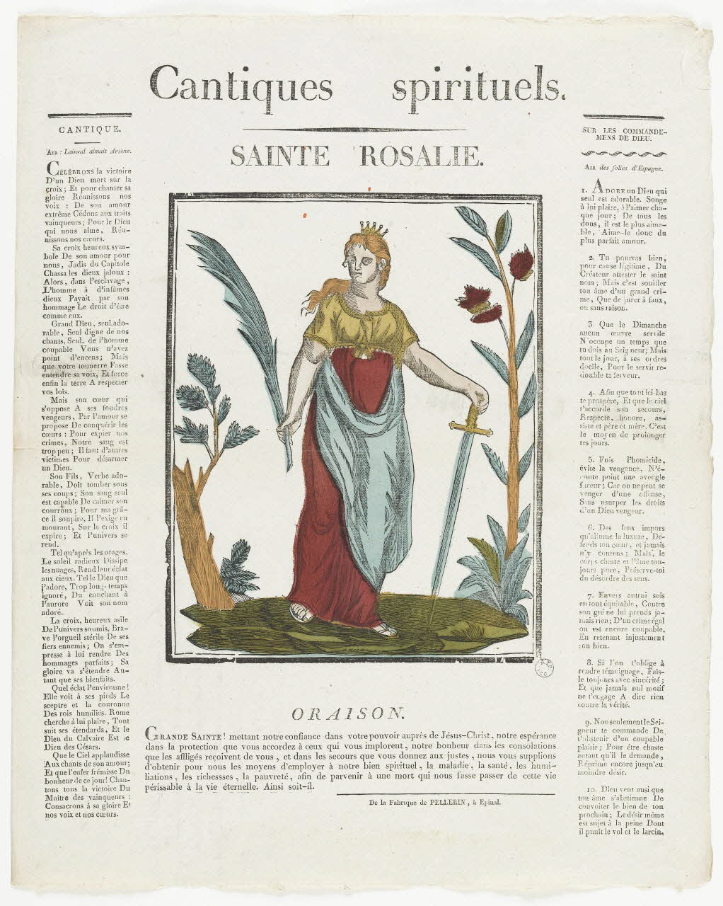 Pellerin imagerie ancienne Cantiques spirituels.  SAINTE ROSALIE. Lorraine, France 1837 1979.82.53 Photo RMN-Grand Palais (Mucem)