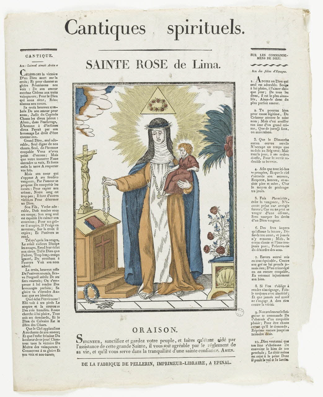 Pellerin imagerie ancienne Cantiques spirituels.  SAINTE ROSE de Lima. Lorraine, France 1837 1979.82.54 Photo RMN-Grand Palais (Mucem)