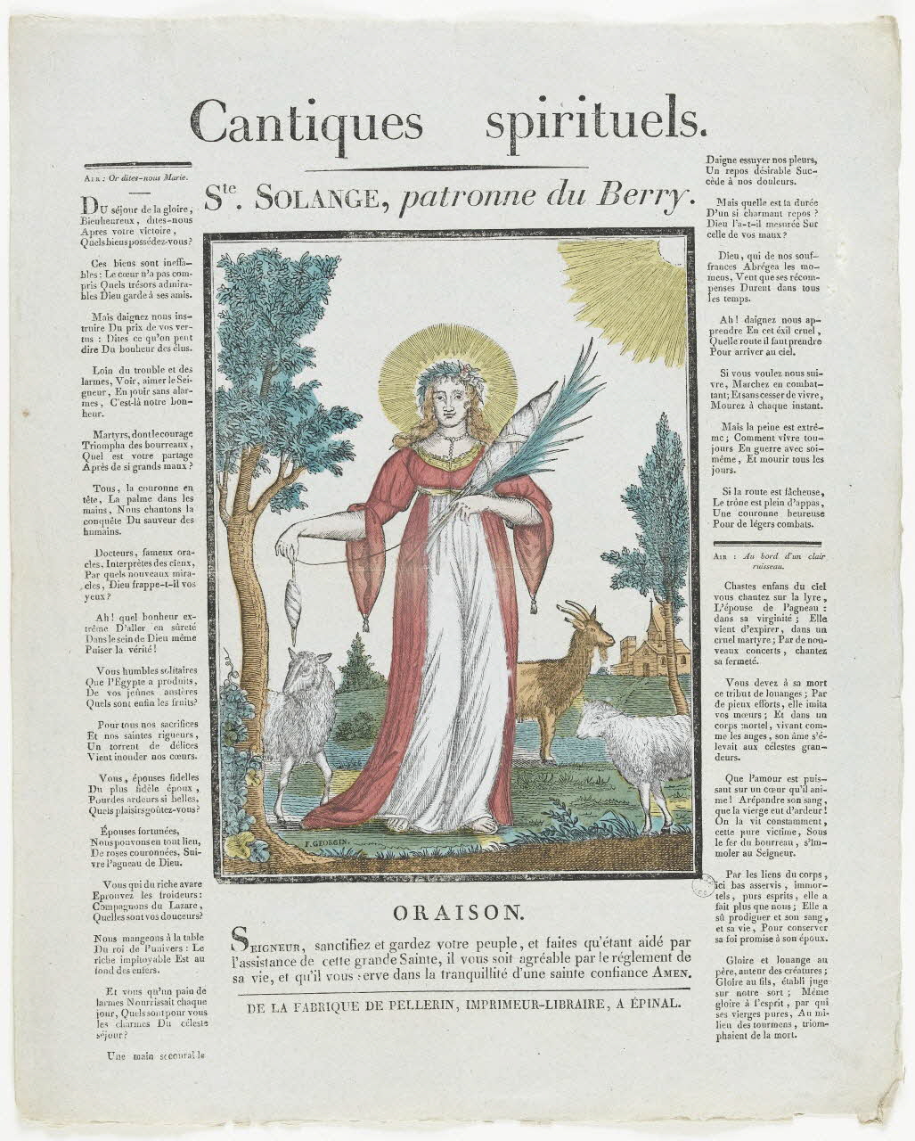 François Georgin ; Pellerin imagerie ancienne Cantiques spirituels.  Ste. SOLANGE, patronne du Berry. Lorraine, France 1837 1979.82.56 Photo RMN-Grand Palais (Mucem)