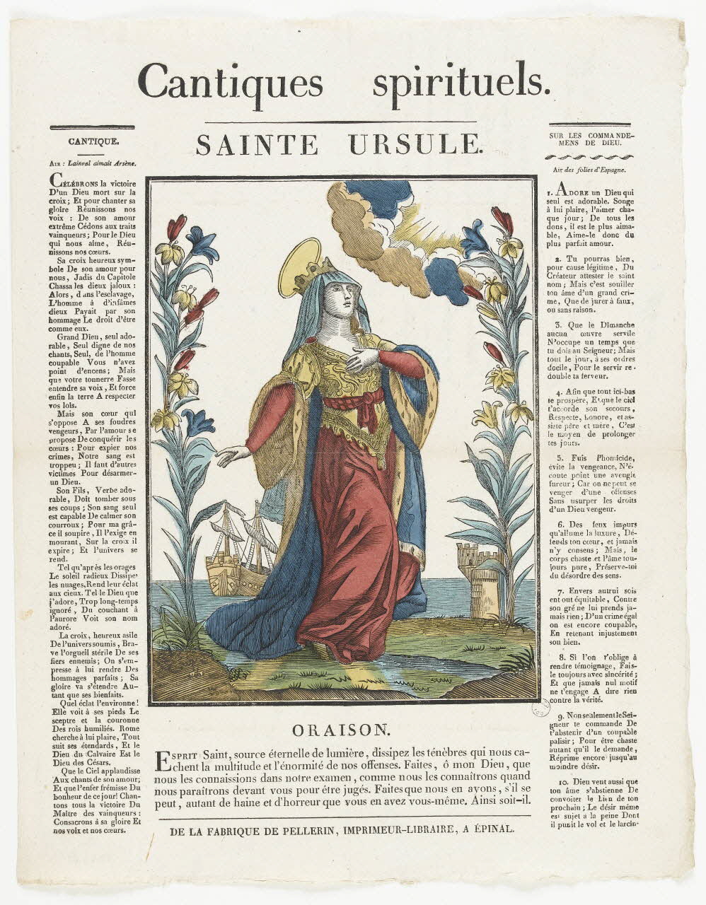 Pellerin imagerie ancienne Cantiques spirituels.  SAINTE URSULE. Lorraine, France 1837 1979.82.60 Photo RMN-Grand Palais (Mucem)