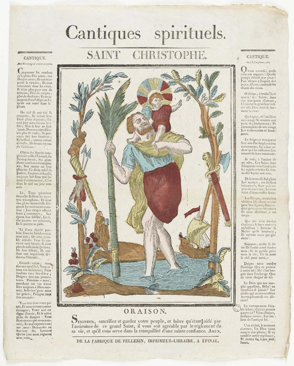 Pellerin imagerie ancienne Cantiques spirituels.  SAINT CHRISTOPHE. Lorraine, France 1837 1979.82.72 Photo RMN-Grand Palais (Mucem)