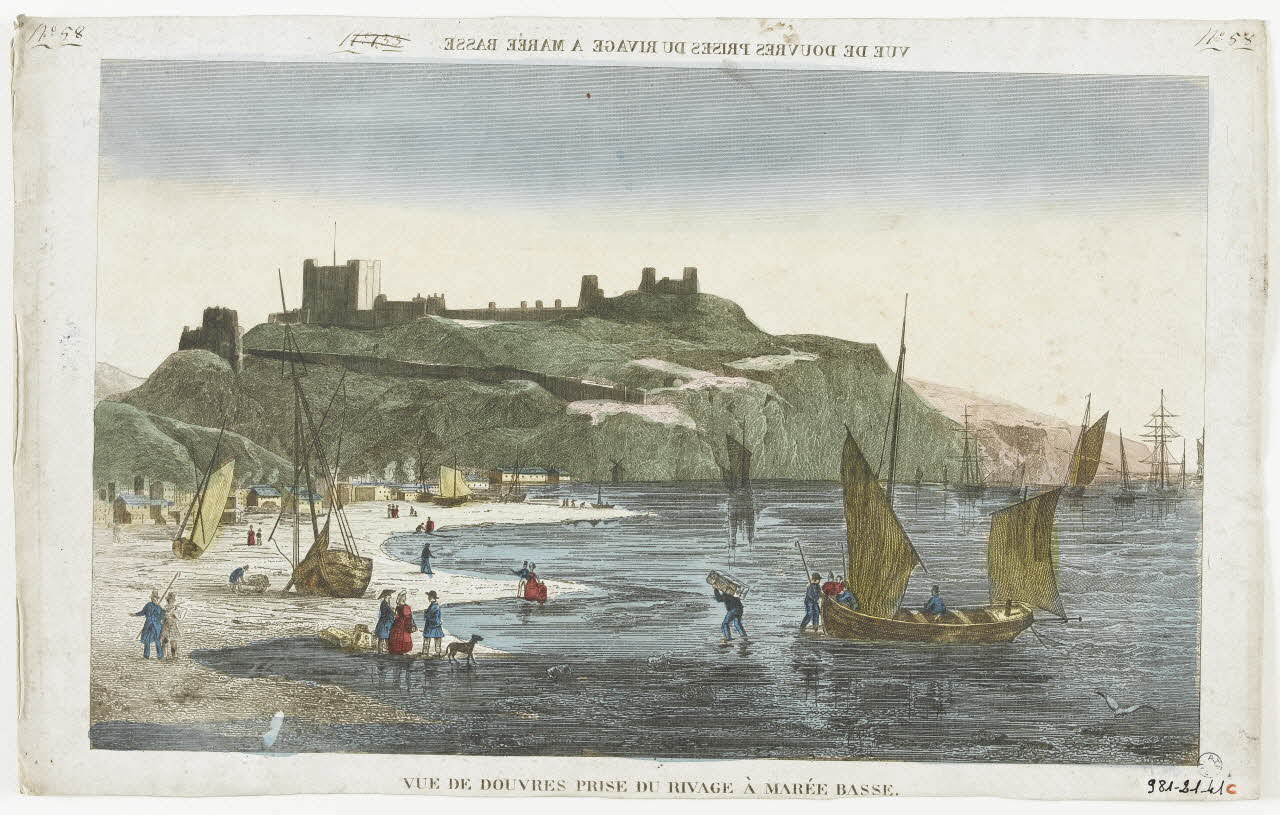 imagerie ancienne VUE DE DOUVRES PRISE DU RIVAGE A MAREE BASSE. 1981.21.41 Photo RMN-Grand Palais (Mucem)