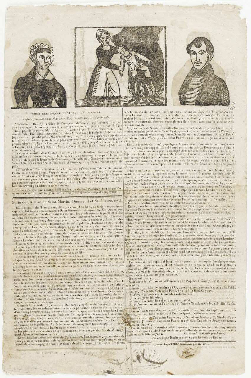 Chanoine canard GRANDE COMPLAINTE  LA FAMILLE GAYET  JUGE DEVANT LA COUR D'ASSISES DE LYON, LE 13 JUILLET 1860 Lyon 1860 1981.32.14 Photo RMN-Grand Palais (Mucem)