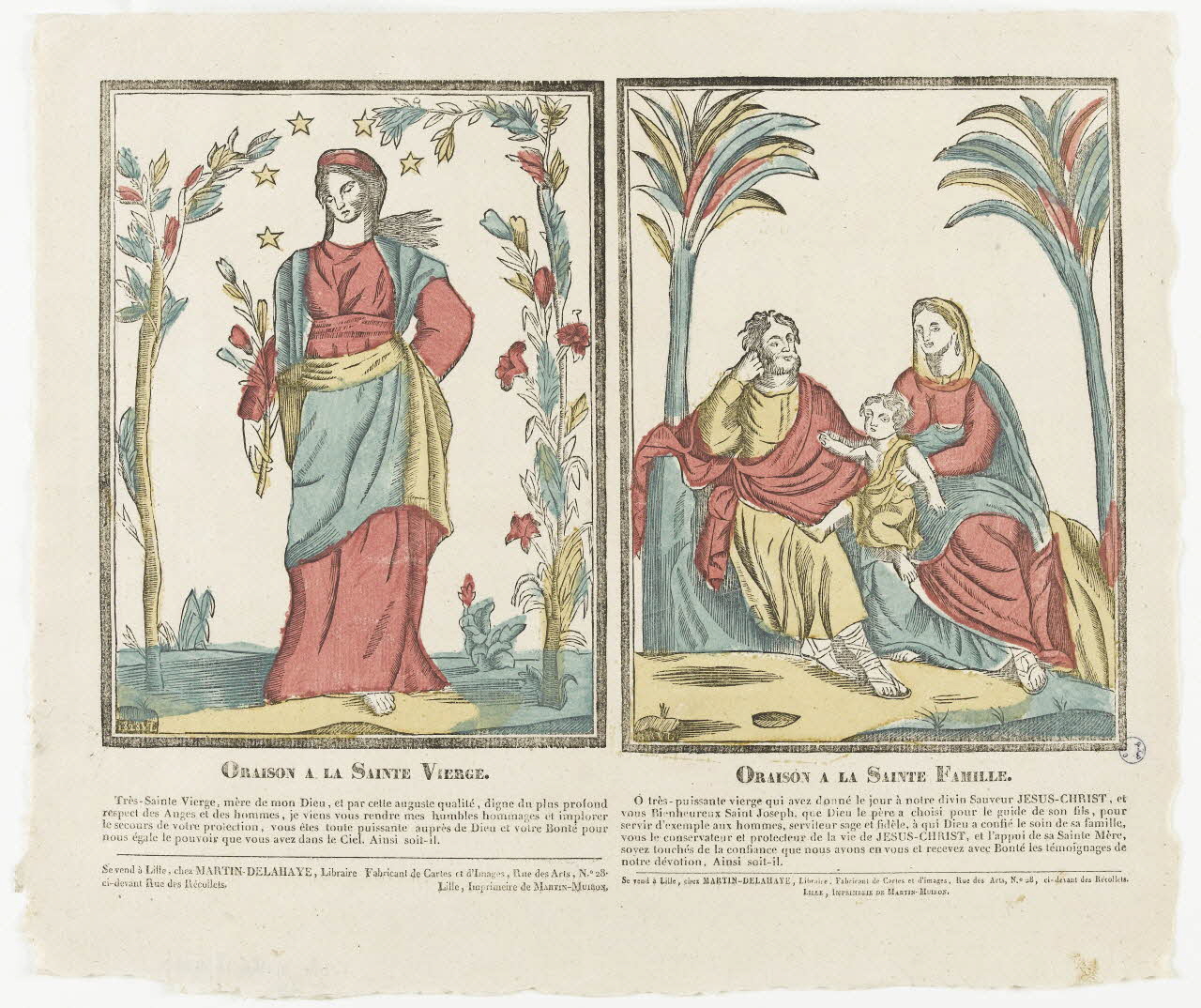 Henri Alexandre Joseph Martin-Delahaye ; Martin-Muiron Louis imagerie ancienne ORAISON A LA SAINTE VIERGE.  ORAISON A LA SAINTE FAMILLE. Lille 1828-1833 1986.71.1 Photo RMN-Grand Palais (Mucem)