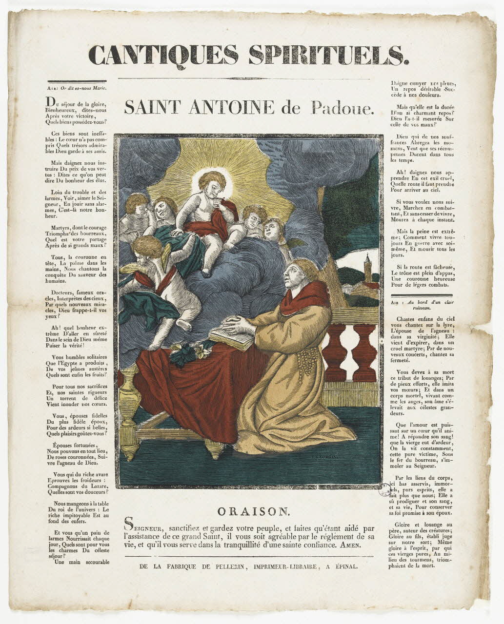 François Georgin ; Pellerin imagerie ancienne CANTIQUES SPIRITUELS.  SAINT ANTOINE de Padoue. Lorraine, France 1837 1986.81.67 Photo RMN-Grand Palais (Mucem)