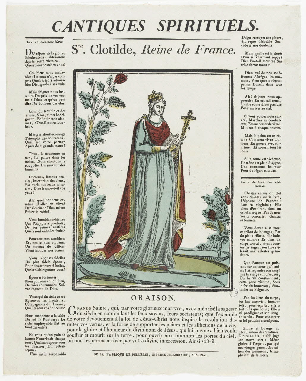 Pellerin imagerie ancienne CANTIQUES SPIRITUELS.  Ste. Clotilde, Reine de France. Lorraine, France 1837 1986.81.68 Photo RMN-Grand Palais (Mucem)
