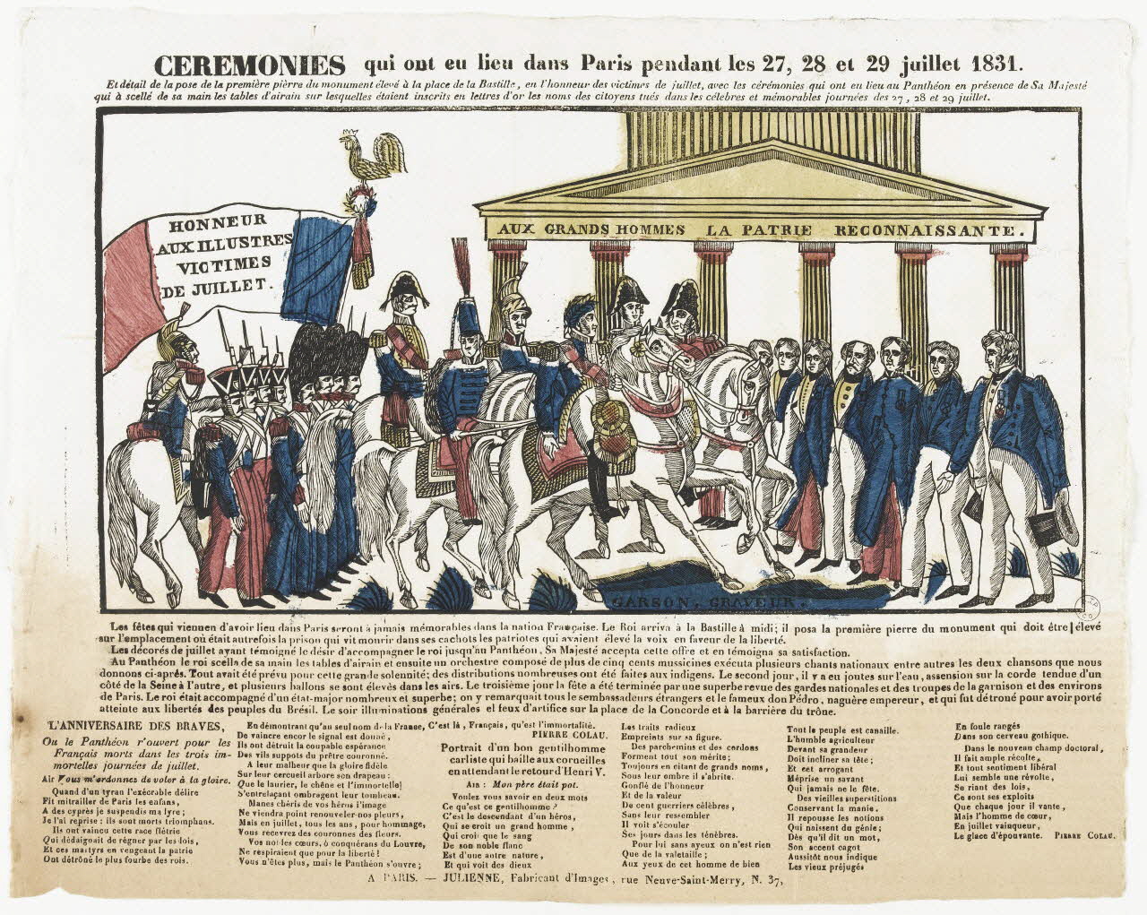 Garson ; Julienne imagerie ancienne CEREMONIES qui ont eu lieu dans Paris pendant les 27, 28 et 29 juillet 1831. Paris 1830-1835 1995.14.100 Photo RMN-Grand Palais (Mucem)