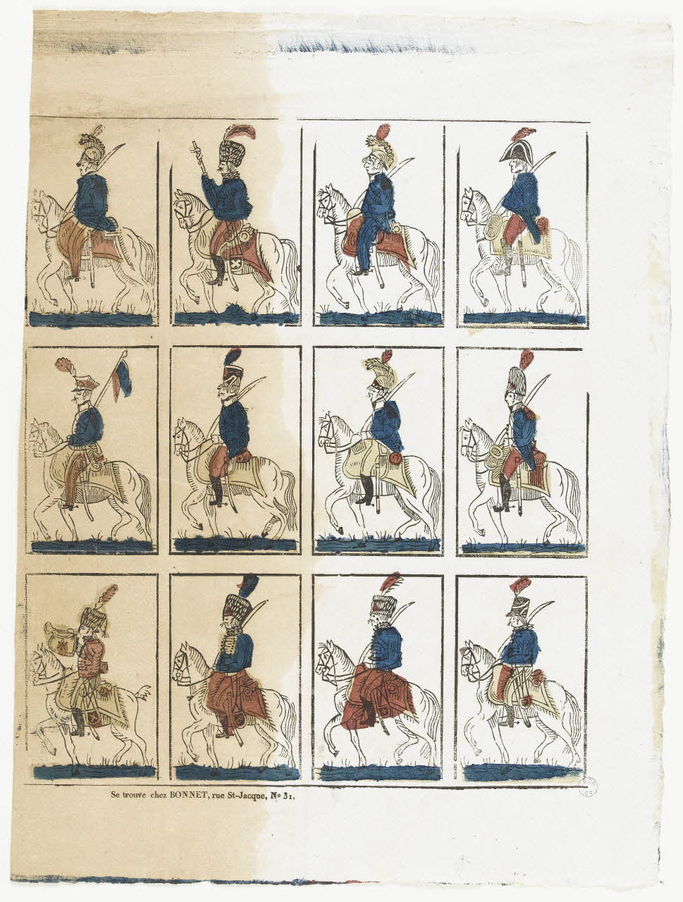 Bonnet imagerie ancienne Planche de cavaliers Paris 1835-1853 1995.14.103 Photo RMN-Grand Palais (Mucem)