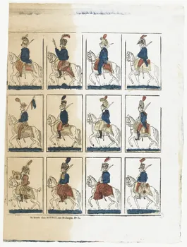 Bonnet imagerie ancienne Planche de cavaliers Paris 1835-1853 1995.14.103 Photo RMN-Grand Palais (Mucem)