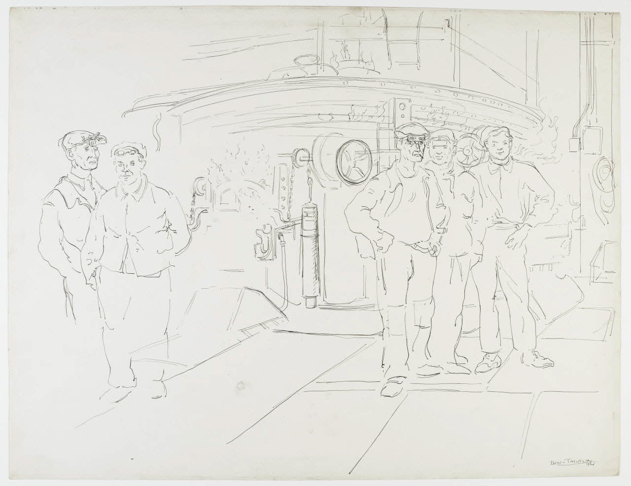 Boris Taslitzky dessin Ouvriers devant une machine 1946 1948.48.19 Photo RMN-Grand Palais (Mucem)