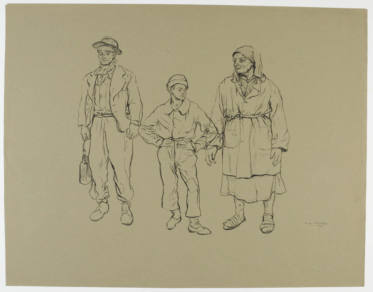 Boris Taslitzky dessin Trois personnes de face 1946 1948.48.22 Photo RMN-Grand Palais (Mucem)