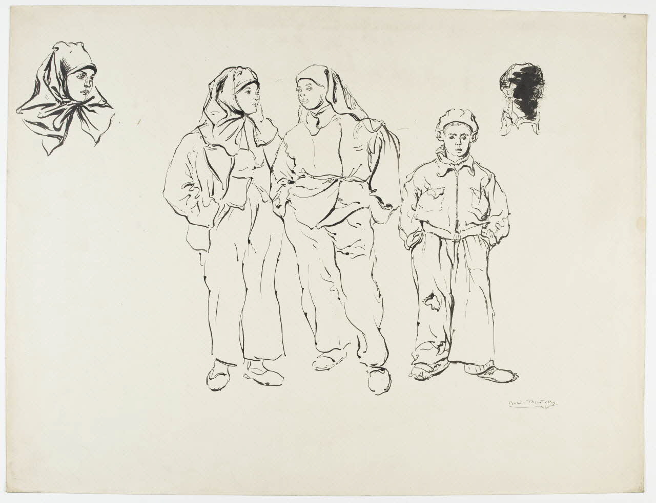 Boris Taslitzky dessin Deux femmes avec un jeune garçon 1946 1948.48.9 Photo RMN-Grand Palais (Mucem)