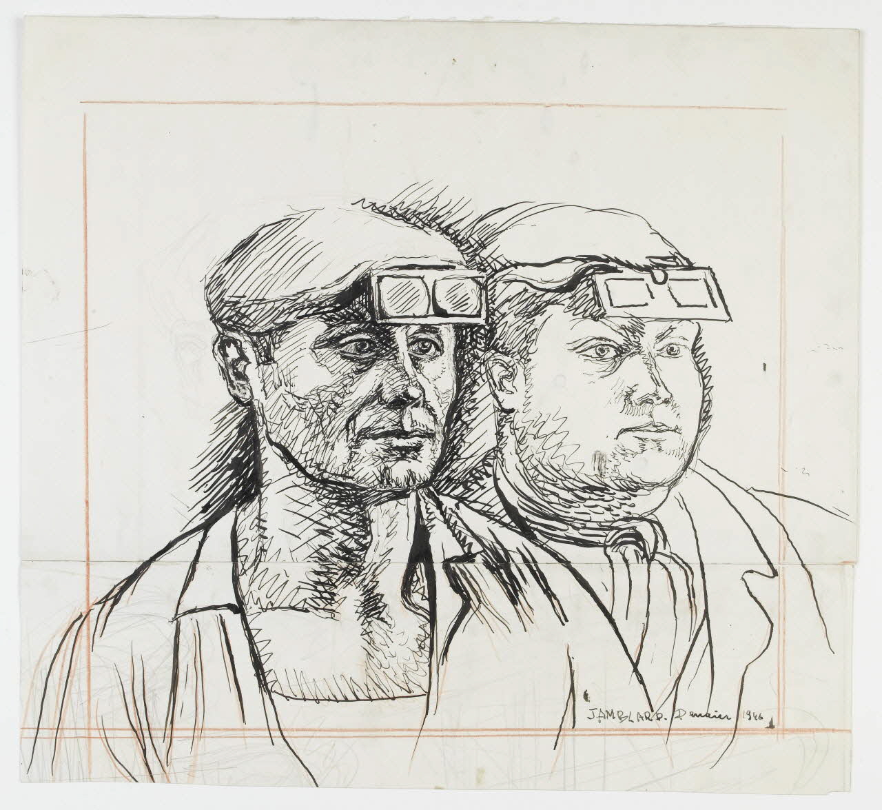 Jean Amblard dessin Portrait de deux ouvriers métallurgistes 1946 1948.49.12 Photo RMN-Grand Palais (Mucem) / Thierry Le Mage
