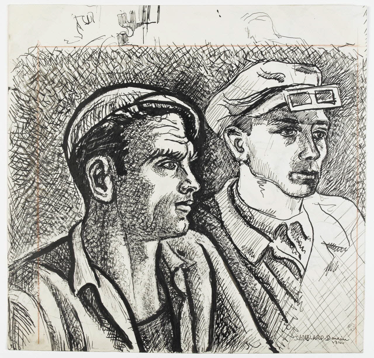 Jean Amblard dessin double face Portraits d'ouvriers Denain 1946 1948.49.13 Photo RMN-Grand Palais (Mucem)